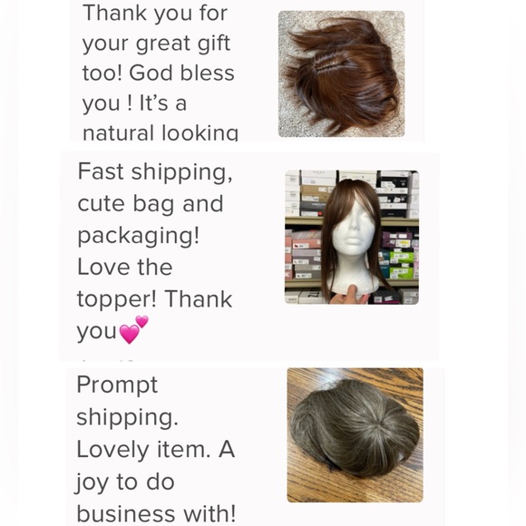 NWT wheat blonde topper light HAND TIED center part with bangs 16-17” new silk - Picture 13 of 16